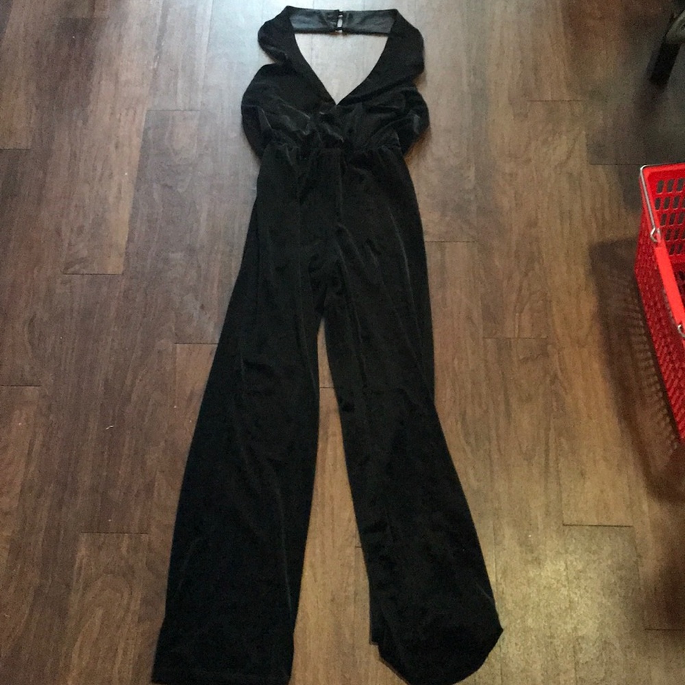 Black velvet halter jumpsuit